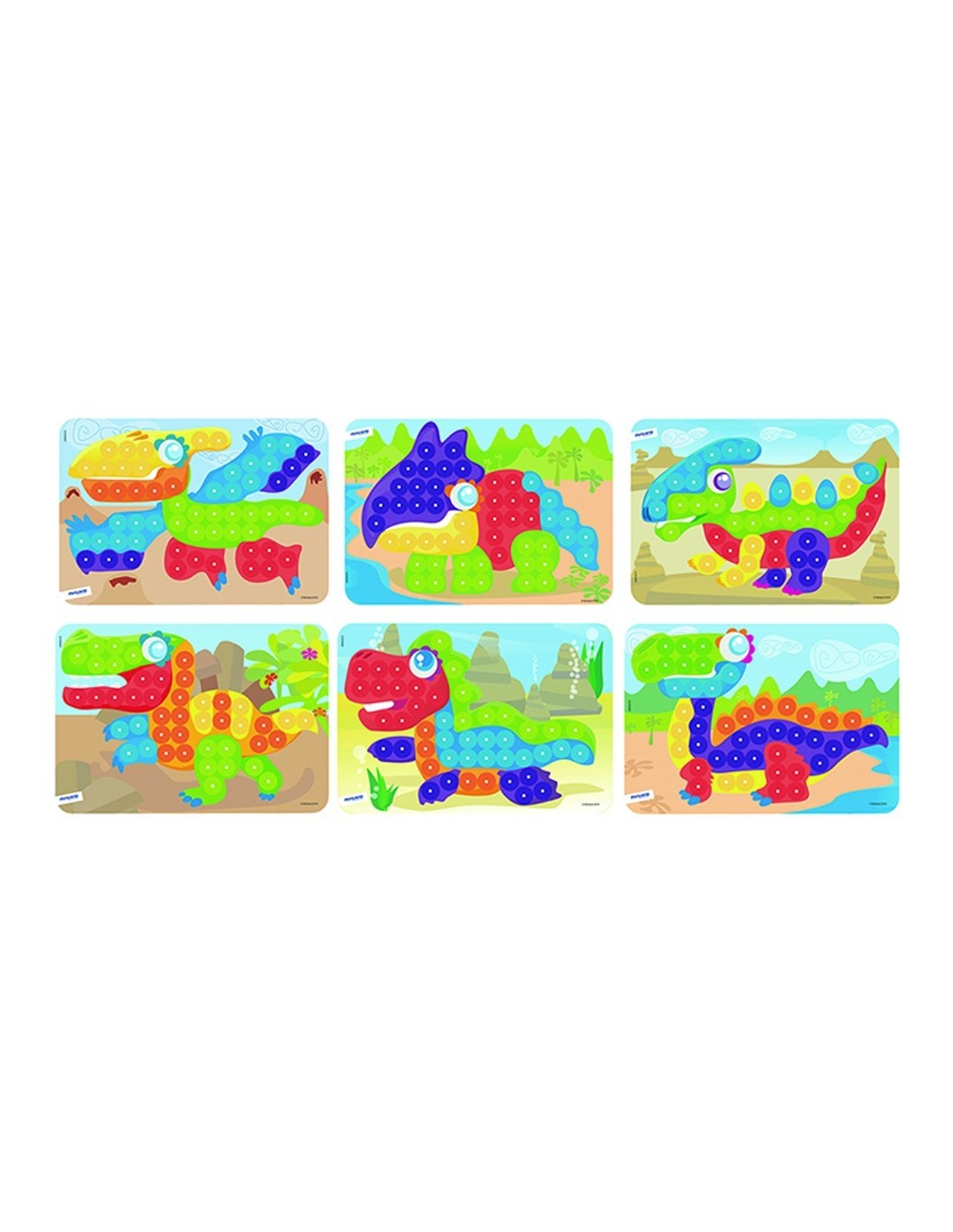 Packs De 6 Láminas De Dinosaurios Para Mosaicos Con Pegs De 20 Mm – Juego Educativo De Orientación Espacial Para Niños De 3 A 6 Años